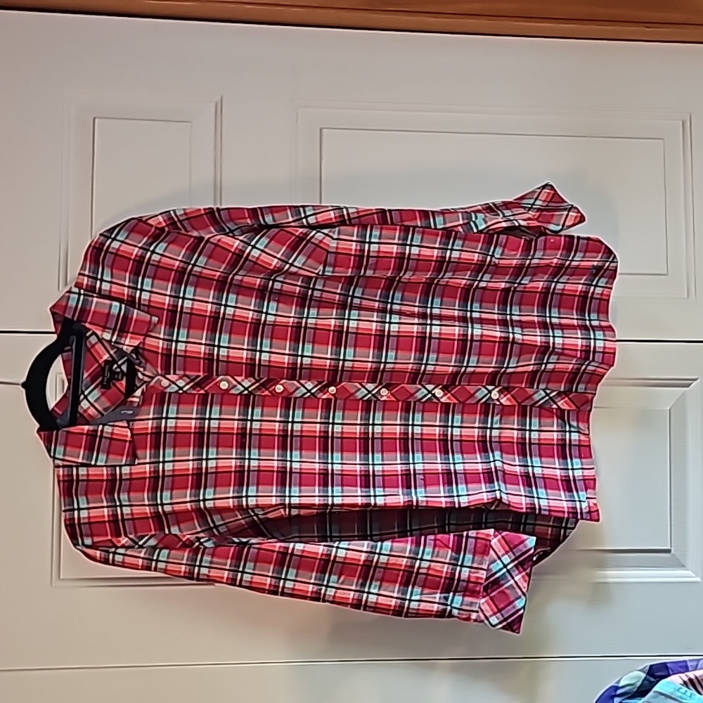 Talbots Fuchsia plaid LS shirt Sz 2xl